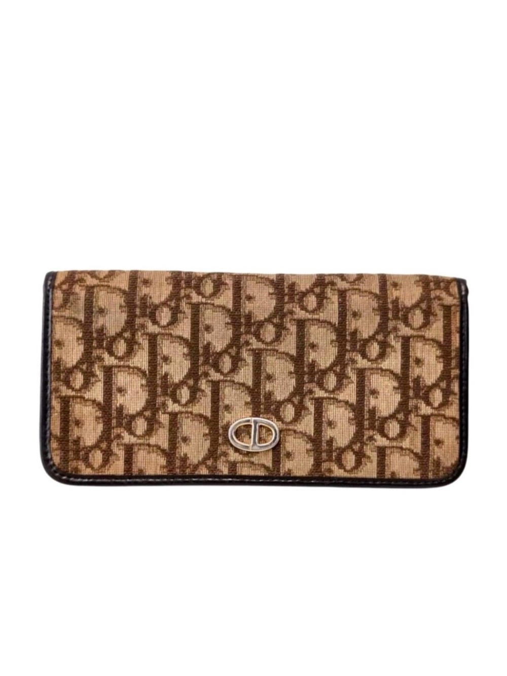 Authentic Vintage CD Christian Dior Trotter Long Wallet Canvas Leather Trim
